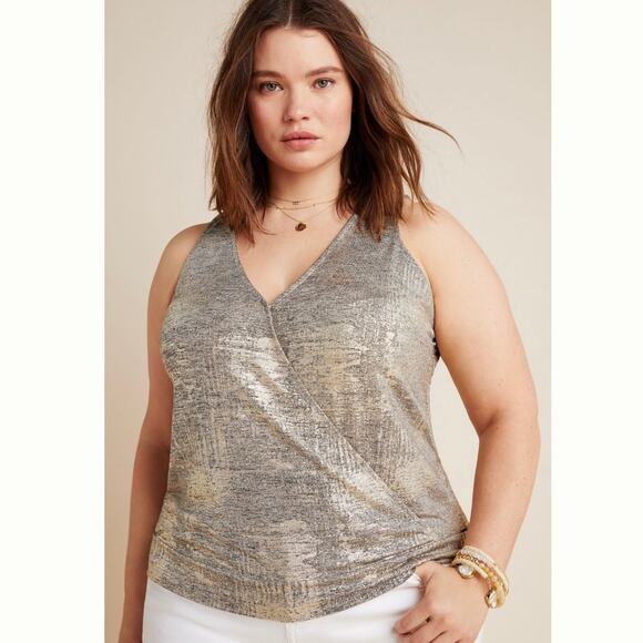 Anthropologie Plus Gold Surplice Sleeveless Top NWT - Picture 1 of 12
